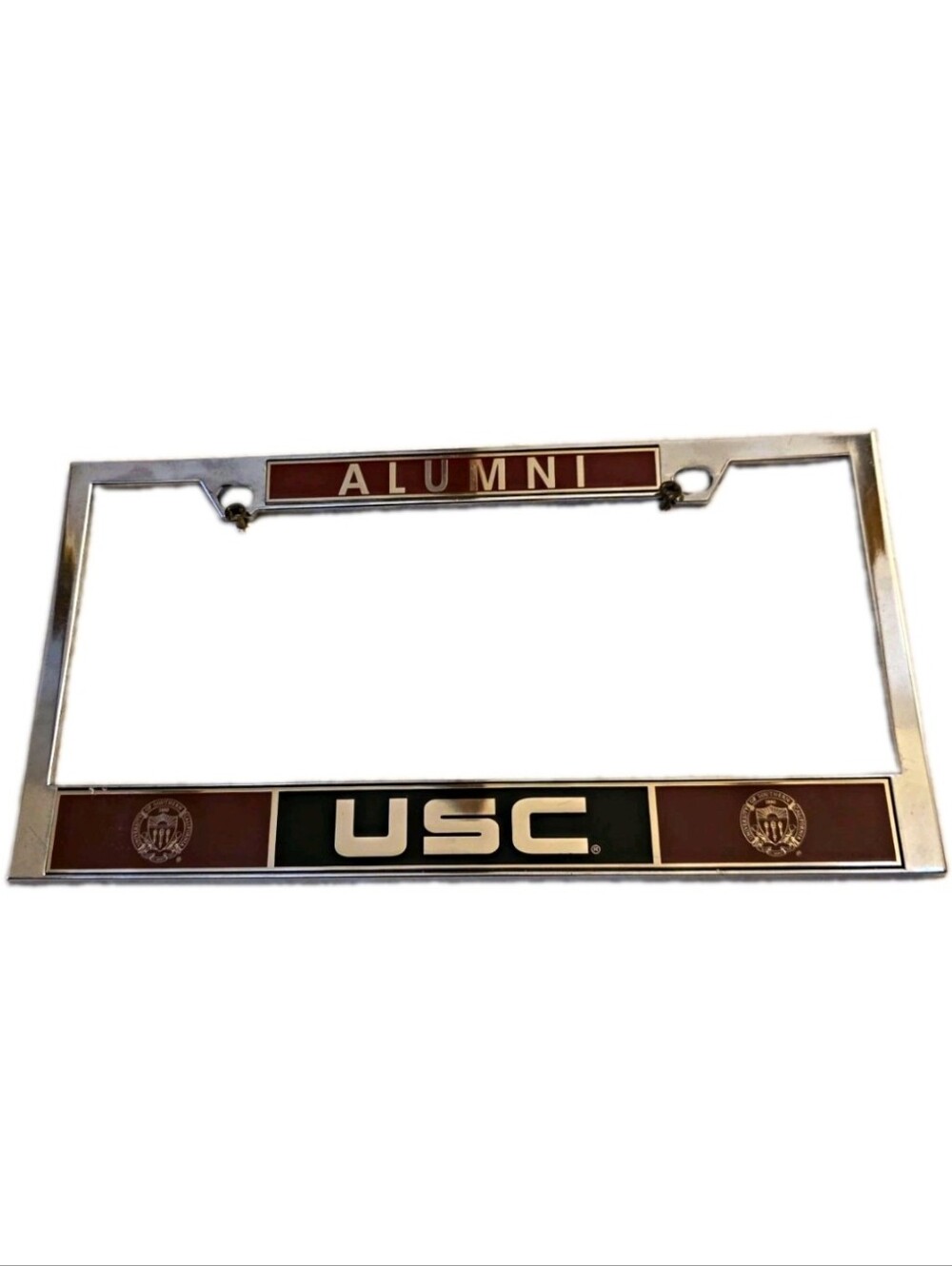 USC Trojan Alumni License Plate Frame Metal Chrome University Southern Californi